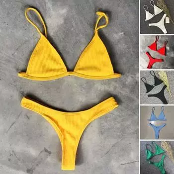 2 шт./компл. женский комплект бикини с открытой спиной, глубоким V-образным вырезом, регулируемыми бретелями, с подкладкой на шее, быстросохнущий XL жёлтый