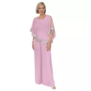 2 шт./компл., женский комплект из топа и брюк, с рукавами «летучая мышь», с круглым вырезом, блестящая блузка с блестками, нерегулярная блузка с эластичной резинкой на талии, широкие брюки, повседневная одежда, повседневная одежда L розовый