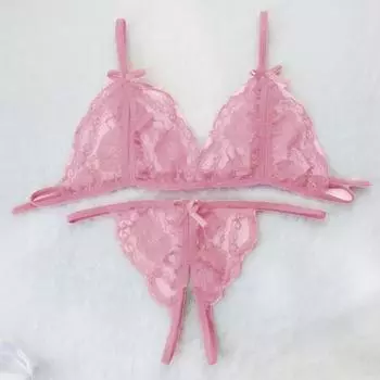 2 шт./компл., женский комплект с бюстгальтером и трусиками, с v-образным вырезом, кружевной, с открытой промежностью, на шнуровке, тонкий, ажурный, порнографический, сплошной цвет, комплект нижнего белья для женщин на брачную ночь One Size