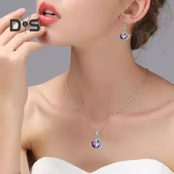 2 шт./компл. женский комплект ювелирных изделий на день Святого Валентина, блестящие серьги в форме сердца из искусственного кристалла, ожерелье, набор сережек-крючков красный