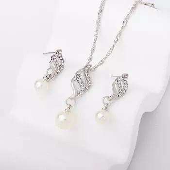 2 шт./компл. женский комплект ювелирных изделий, инкрустированное ожерелье из искусственного жемчуга и страз, серьги-подвески, свадебные аксессуары золотистый