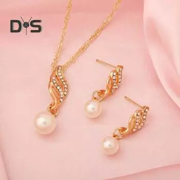 2 шт./компл. женский комплект ювелирных изделий, инкрустированное ожерелье из искусственного жемчуга и страз, серьги-подвески, свадебные аксессуары серебряный