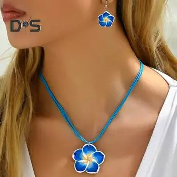 2 шт./компл. женский комплект ювелирных изделий большой цветок кулон ожерелье серьги-подвески комплект мягкие керамические цветочные ювелирные изделия подарок синий