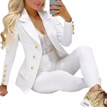 2 шт./компл. женский костюм, пальто, брюки, комплект, декор на пуговицах с лацканами, кардиган средней длины, куртка с длинными рукавами, прямые брюки с высокой талией, женский формальный коммутирующий наряд 2XL