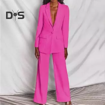 2 шт./компл. женский костюм, пальто, брюки, комплект с глубоким V-образным вырезом и лацканами, застежка на одну пуговицу, кардиган средней длины, куртка с длинными рукавами, прямые брюки, женские формальные брюки S белый