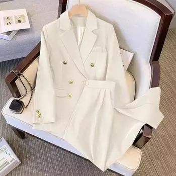 2 шт./компл. женский костюм, пальто, брюки, комплект с отложным воротником, двубортный кардиган с застежкой, куртка с длинными рукавами, прямые брюки с высокой талией, женские формальные брюки 3XL чёрный