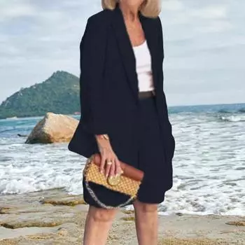 2 шт./компл. женский костюм с длинными рукавами, куртка, свободное двубортное пальто средней длины, шорты до колена, свободные 5XL небесно-голубой