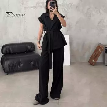 2 шт./компл. женский костюм, жилет и брюки, комплект с V-образным вырезом и лацканами, жилет без рукавов на шнуровке с высокой талией, сплошной цвет, короткие брюки полной длины, OL Commute M хаки