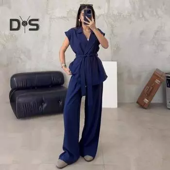 2 шт./компл. женский костюм, жилет и брюки, комплект с V-образным вырезом и лацканами, жилет без рукавов на шнуровке с высокой талией, сплошной цвет, короткие брюки полной длины, OL Commute M хаки