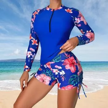 2 шт./компл. женский купальник, пляжный топ, шорты, комплект с круглым вырезом, застежка-молния, консервативный, обтягивающий, быстросохнущий L черный белый