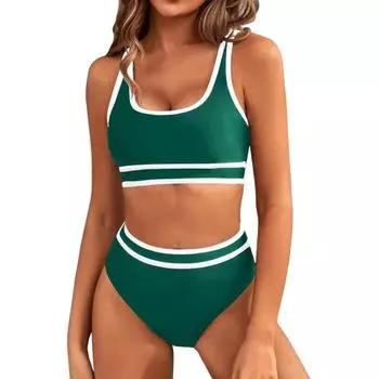 2 шт./компл., женский летний комплект бикини, бюстгальтер без рукавов с v-образным вырезом, трусы с высокой талией, комплект с контролем живота, костюм для плавания, купальный костюм L