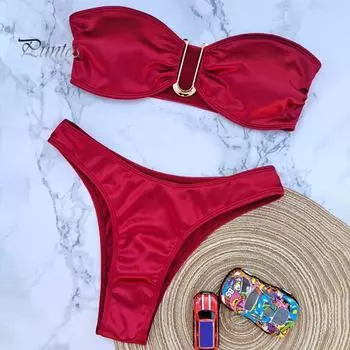 2 шт./компл. женский летний комплект бикини с открытыми плечами без бретелек атласный эластичный быстросохнущий мягкий беспроводной купальный костюм с горячими источниками женский купальник купальник S жёлтый