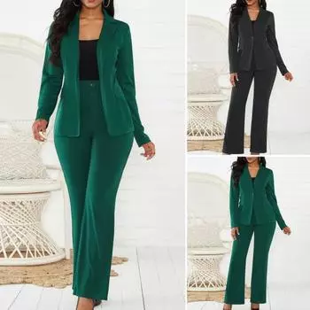 2 шт./компл. женский пиджак и брюки, комплект с одной пуговицей, сплошной цвет, прямой комплект из двух предметов, наряд XL зелёный