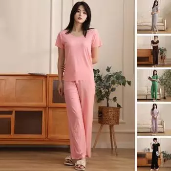 2 шт./компл., женский пижамный комплект с v-образным вырезом, ледяной шелк, с короткими рукавами, однотонный, с эластичной резинкой на талии, мягкий повседневный комплект для сна, женская одежда для сна XL хаки