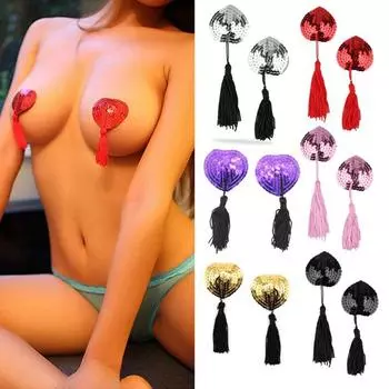 2 шт./компл. женский самоклеящийся чехол с кисточками и блестками в форме сердца, бюстгальтер, чехол для сосков