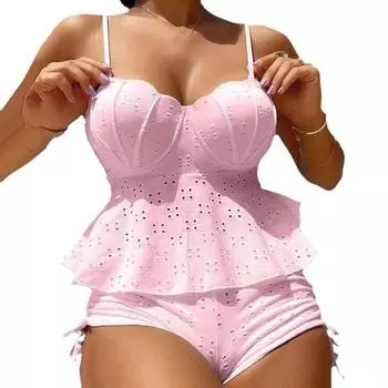 2 шт./компл. женский сексуальный комплект бикини слинг рюшами подол форма ракушки бюстгальтер с высокой талией на шнурке плавки комплект быстросохнущий купальник XL