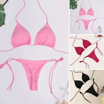 2 шт./компл. женский сексуальный комплект бикини с лямкой на бретельках и мягким бюстгальтером с высокой талией, комплект стрингов на шнуровке, пляжный купальный костюм, купальный костюм M красный