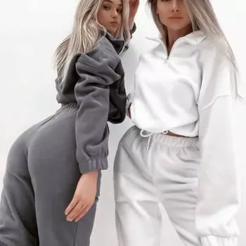 2 шт./компл. женский спортивный костюм повседневные брюки однотонный с капюшоном толстовка и брюки спортивный костюм спортивный костюм пуловер толстовка XL белый