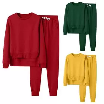 2 шт./компл., женский топ, брюки, костюм с круглым вырезом, нерегулярный подол, свободная футболка с длинными рукавами и эластичной резинкой на талии, набор брюк с карманами на щиколотке XL зелёный