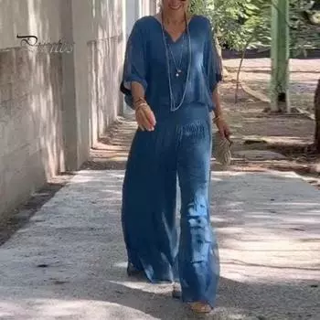 2 шт./компл. женский топ, брюки, костюм, мешковатые, с V-образным вырезом, плиссированные, с широкими штанинами, однотонные, свободные, мягкие, с высокой эластичной резинкой на талии, рукава «летучая мышь», три четверти, повседневный топ 3XL светло-серый