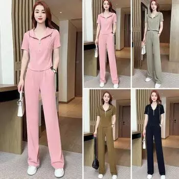 2 шт./компл. женский топ и брюки, комплект, тонкая толстовка с короткими рукавами и капюшоном, прямая, широкая, сплошной цвет L хаки