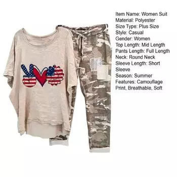 2 шт./компл. женский топ и брюки, комплект с круглым вырезом, цветочным камуфляжным принтом, неровный подол, короткие рукава L