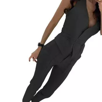 2 шт./компл., женский жилет, брюки, комплект с завязкой на талии, OL стиль, без рукавов, облегающий офисный женский летний наряд, женская одежда L чёрный