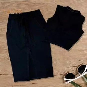 2 шт./компл. женский жилет с юбкой, комплект с круглым вырезом, без рукавов, сплошной цвет, оболочка с высокой талией, разделенными карманами, короткая юбка, топ на бретелях, летний повседневный укороченный топ M зелёный