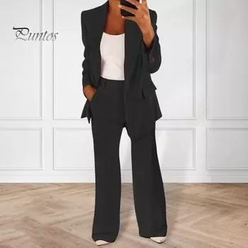 2 шт./компл., женское пальто больших размеров, комплект брюк с лацканами на одной пуговице, кардиган средней длины, куртка с длинными рукавами, широкие брюки с высокой талией, прямые брюки, женские формальные брюки 4XL темно-синий