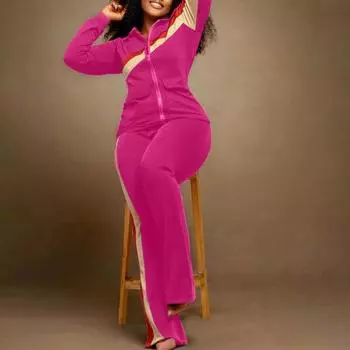 2 шт./компл., женское пальто, брючный костюм, полосатый цвет соответствующего цвета с лацканами, куртка на молнии с длинным рукавом, брюки с эластичной резинкой на талии, мягкие теплые женские осенне-зимние штаны M синий