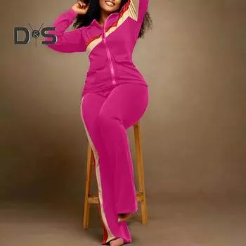 2 шт./компл., женское пальто, брючный костюм, полосатый цвет соответствующего цвета с лацканами, куртка на молнии с длинным рукавом, брюки с эластичной резинкой на талии, мягкие теплые женские осенне-зимние штаны M синий