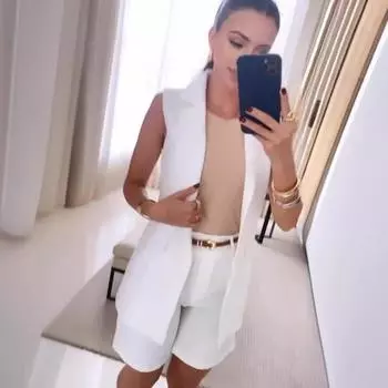 2 шт./компл. женское пальто и шорты, комплект OL, формальный стиль, жилет без рукавов с отложным воротником S белый