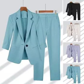 2 шт./компл. женское пальто и брюки комплект с лацканами на одной пуговице средней длины кардиган с длинными рукавами и широкими штанинами M абрикосовый