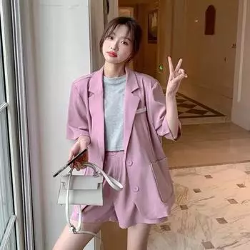 2 шт./компл., женское пальто, комплект с шортами, OL, формальный стиль, отложной воротник, куртка с короткими рукавами и высокой талией, одноцветные брюки, комплект, женский деловой наряд XL зелёный