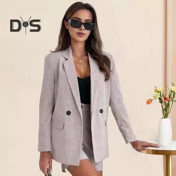 2 шт./компл., женское пальто, комплект с шортами, OL, формальный стиль, отложной воротник, куртка с длинными рукавами, высокая талия, однотонные брюки, комплект, женский деловой наряд S бежевый