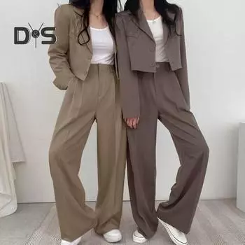 2 шт./компл., женское пальто, комплект брюк, однобортный кардиган с лацканами, куртка с длинными рукавами, широкие брюки с высокой талией, прямые брюки, женский формальный коммутирующий наряд 3XL чёрный