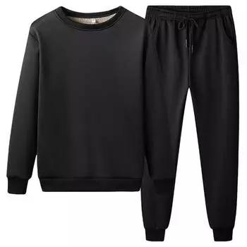 2 шт./компл., зимний мужской топ, брюки, костюм, однотонный, толстый, плюшевый, с круглым вырезом, с длинным рукавом, на шнурке, с эластичной резинкой на талии, свободный пижамный комплект с ремешком на щиколотке M серый