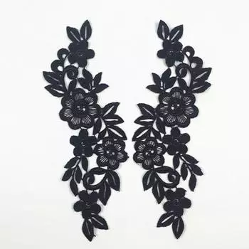 2 шт./комплект 3D цветок белая вышивка кружево аппликация ткань жаккард лента кружево ткань швейная отделка нашивка чёрный