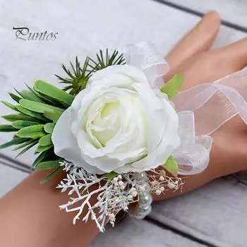 2 шт., комплект бутоньерки с розой на запястье, элегантные свадебные аксессуары для выпускного вечера, украшения белого костюма