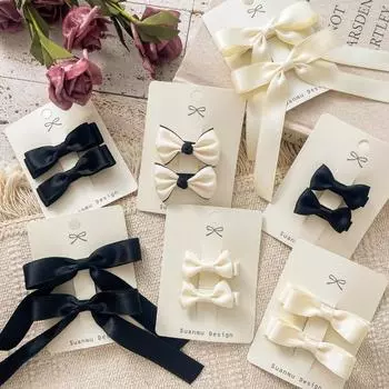 2 шт./комплект, детская корейская мода, принцесса, бант, заколка для волос, простые, белого и черного цвета, заколки для детей, милый головной убор с зажимом BB