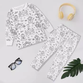 2 шт./комплект, детская раскрашиваемая пижама своими руками с бесцветными забавными персонажами, круглый вырез, длинные рукава, развивающая креативность, индивидуальное самовыражение, одежда для сна 5T белый