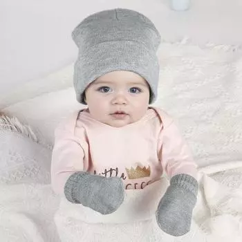 2 шт./комплект детская шапка и перчатки вязаный однотонный эластичный шапочка Keep S белый