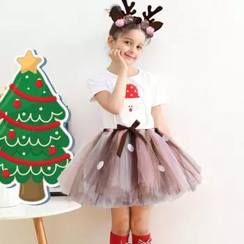 2 шт./комплект, детская юбка, повязка на голову, декоративная многослойная сетка, разбросанный подол, юбка-торт, бант, роза, декоративная повязка на голову в виде рогов оленя для косплея M розовый