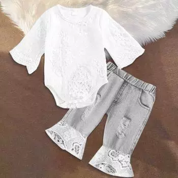 2 шт./комплект детский костюм ажурный кружевной топ с цветочной вышивкой круглый вырез 70cm белый