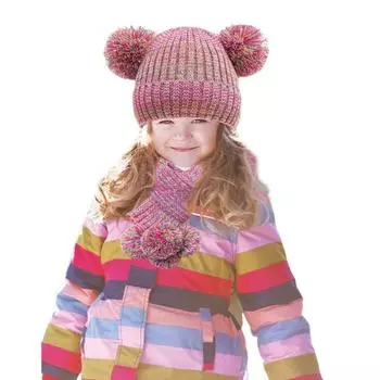 2 шт./комплект детский шапка шарф комплект утолщенный плюшевый вязаный нескользящий меховой мяч декор ветрозащитный сохраняющий тепло 4-10 лет девочки мальчики открытый N фиолетовый