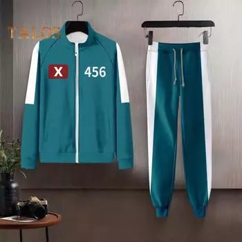 2 шт./комплект детский толстовка брюки костюм косплей костюм контрастный цвет лацкан застежка-молния куртка шнурок эластичный пояс брюки игра деревянный человечек роль 120 cm D темно-зеленого