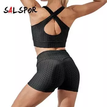 2 шт. комплект для йоги, фитнес-зал, шорты с высокой талией, бюстгальтер пуш-ап, спортивный комплект, антицеллюлитная одежда для спортзала