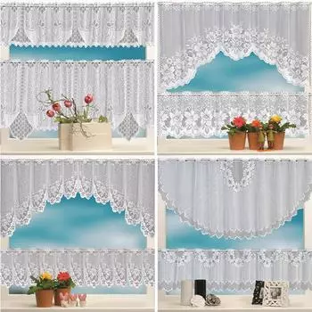 2 шт./комплект европейских кружевных жаккардовых занавесок белого кофейного цвета, полупрозрачных вязаных занавесок для кухни 160x60cm+160x30cm