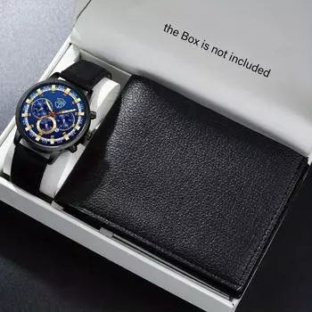 2 шт./комплект, Fashoin мужские повседневные деловые кварцевые наручные часы и мужской кошелек, лучшие подарки для него
