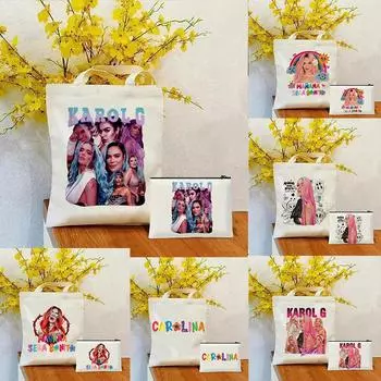 2 шт./комплект Karol G Printing Fashion дамская сумочка-органайзер для косметики Холщовая сумка через плечо Эко-сумка для покупок Кошелек